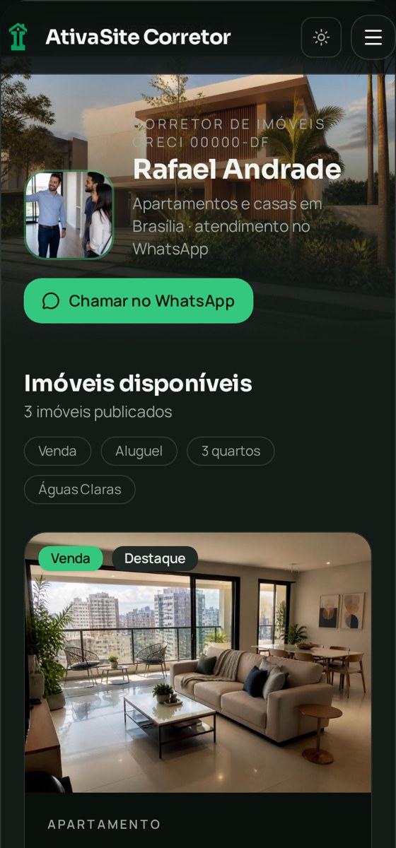 O mesmo site do corretor aberto no celular do cliente
